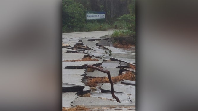 Hurricane Debby has caused significant damage near Caspersen Beach in Venice, Florida. The road is currently off-limits to vehicles, city officials said.