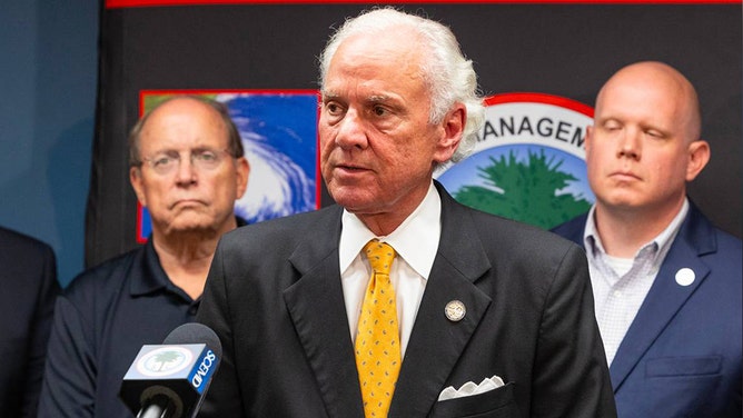 South Carolina Gov. Henry McMaster speaks about Tropical Storm Debby at the South Carolina Emergency Management Division headquarters on Monday, Aug. 5, 2024.