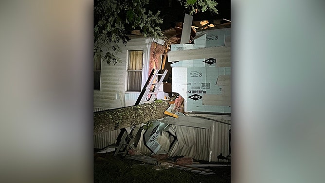 A Brown Summit, North Carolina, woman died Thursday night when a tree fell on her home, the Rockingham County Sheriff's Office said.