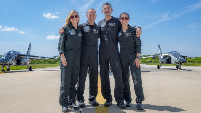 Polaris Dawn crew from left to right: Anna Menon, Scott Poteet, Jared Isaacman and Sarah Gillis. 