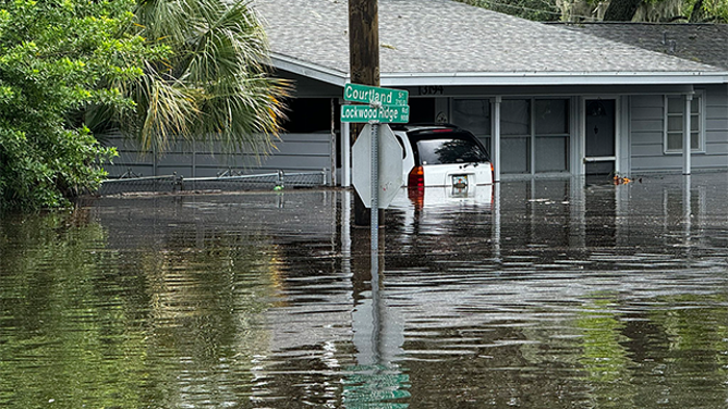 This image shows major flooding in Sarasota, Florida, from Tropical Storm Debby.