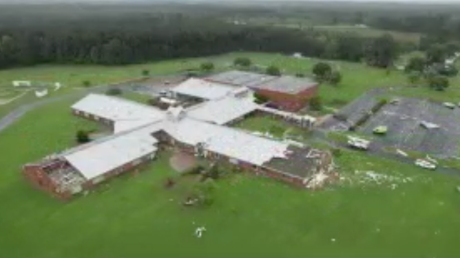 Tornado damage to Springfield Middle School in Wilson County, North Carolina on Aug. 8, 2024.