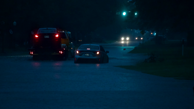 Flooding on the University of Oklahoma campus in Norman, Oklahoma on Sunday, Aug. 11, 2024.