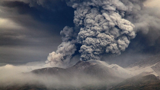 A view from the southwestern slope of Shiveluch volcano eruption in Russia on Sunday, Aug. 18, 2024.