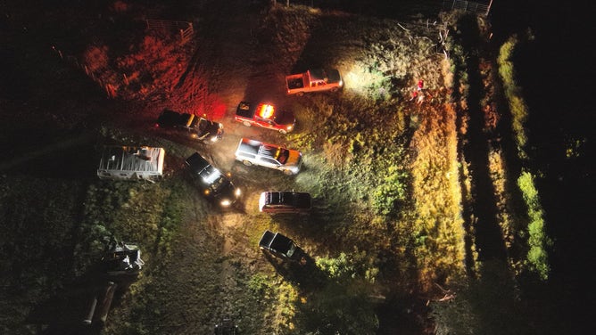 An aerial image shows the search for a missing boater in Corinne, Utah on Aug. 18, 2024.