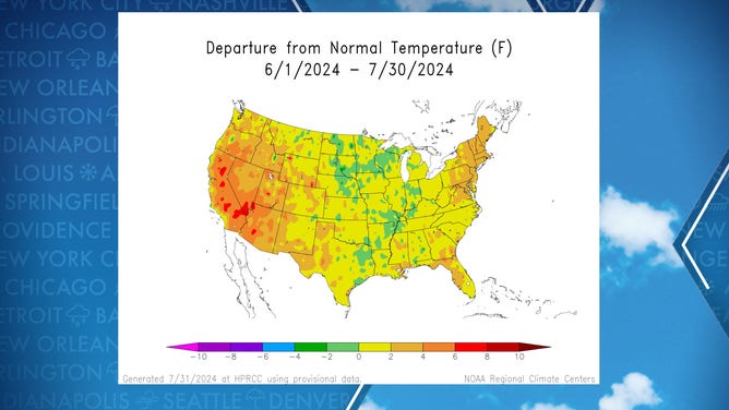 Temperature departure from average during June & July