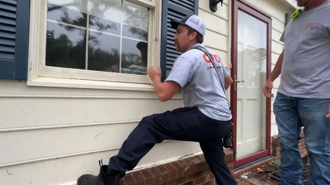 Wilson County, North Carolina first responders check on a home in Lucama after an apparent tornado hit on Aug. 8, 2024 after Tropical Storm Debby's landfall.