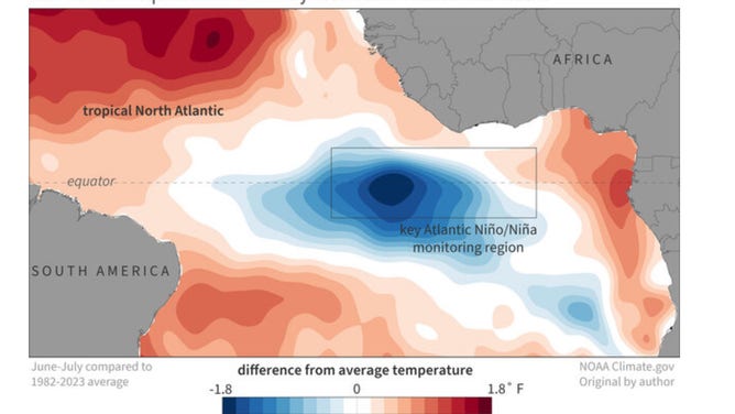 Cool waters in the eastern Atlantic Ocean