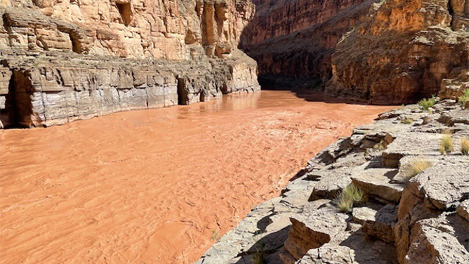 This photo shows the confluence of Havasu Creek and the Colorado River.