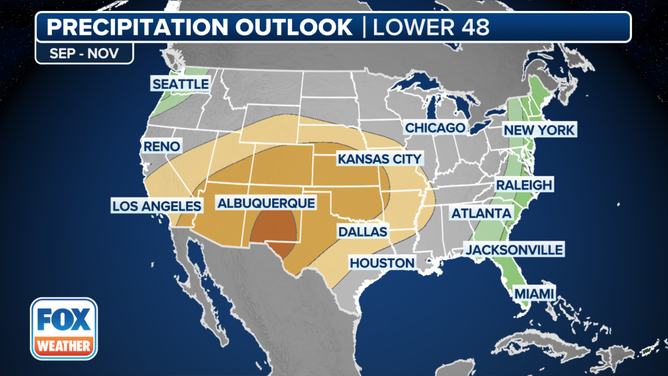 The precipitation outlook for fall 2024 in the U.S. as of Aug. 15, 2024.