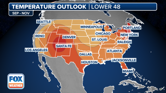 The temperature outlook for fall 2024 in the U.S. as of Aug. 15, 2024.