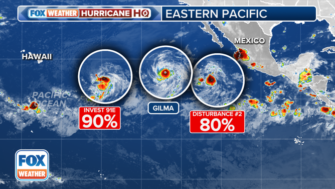 This image shows current tropical activity in the Pacific Ocean on Thursday, Aug. 22, 2024.