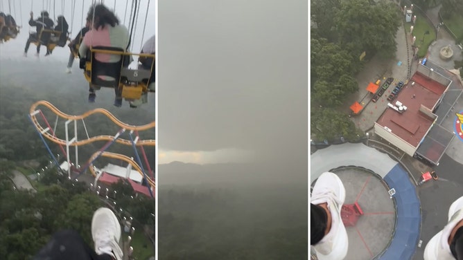 Riders were stuck dangling over Six Flags Mexico on August 18 after a storm disrupted ride operations in the park.