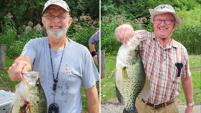 Lindell Marker, left, and Dwight Priestley were fishing together on Aug. 8 and both caught state-record black crappie, setting records for length and weight.