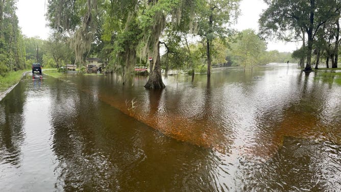 Flooding along the Edisto River due to Tropical Storm Debby in South Carolina.