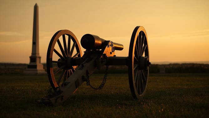 FILE - A 10-pounder Parrott rifle is part of the memorial to Battery B of the 1st New York Light Artillery at Gettysburg National Military Park August 11, 2020, in Gettysburg, Pennsylvania. (Photo by Chip Somodevilla/Getty Images)