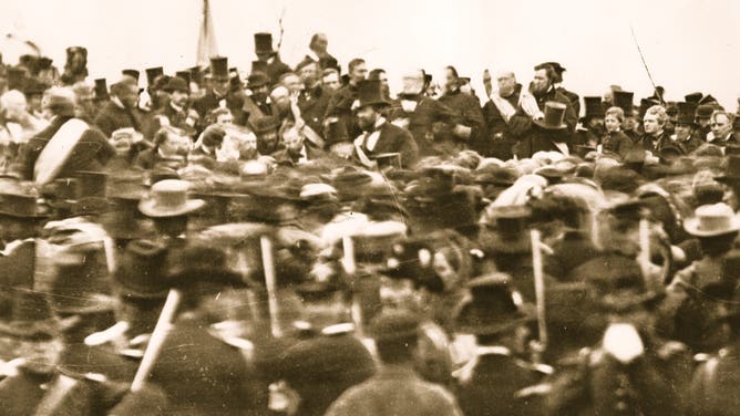 UNITED STATES - November 19, 1863: Crowd around President Lincoln at the cemetery in Gettysburg where the Gettysburg Address was delivered (Photo by Buyenlarge/Getty Images)