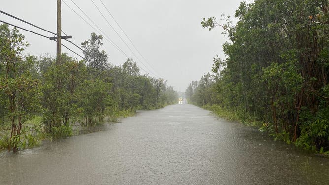 Flooding in Eden Roc, Hawaii on Aug. 25, 2024 after Hurricane Hone passed the Big Island.