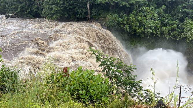 Rainbow Falls in Hilo, Hawaii on Sunday, Aug, 25, 2024 after Hurricane Hone brought torrential rain to the island.