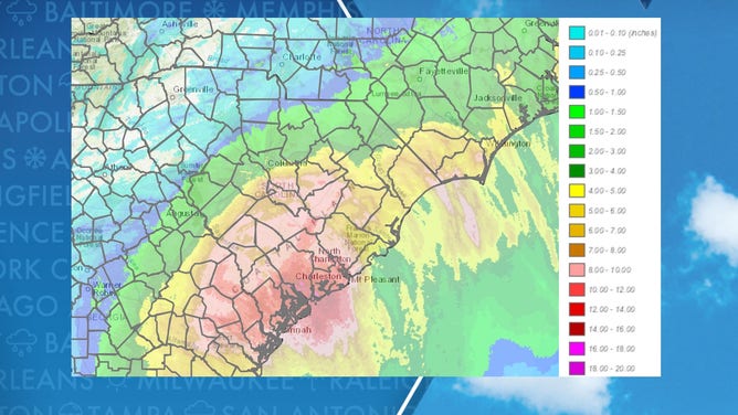 Carolina estimated rainfall from Debby