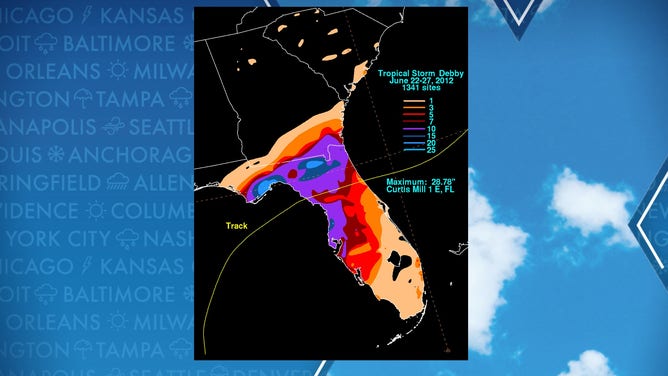 Estimated rainfall from Tropical Storm Debby in 2012