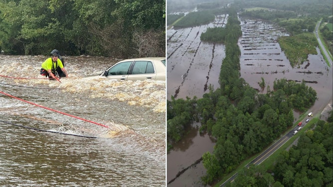 Georgia state officials conducted swift water rescues Tuesday morning in Jeff Davis County after a car drove into a flooded area.