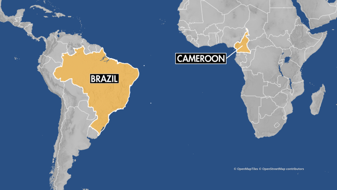 Map with Brazil and Cameroon highlighted.