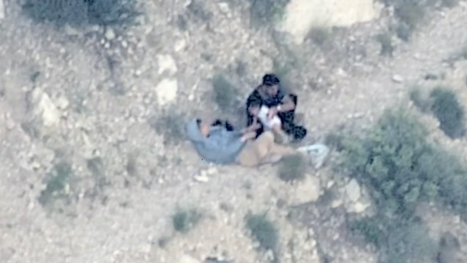 The family of three, as seen from a camera aboard the aircraft.