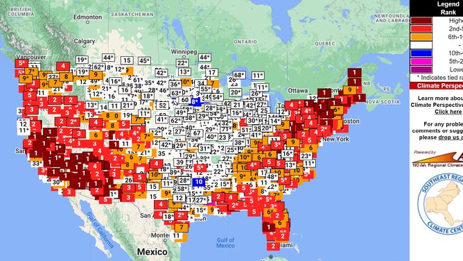 Summer temperature rankings for June & July 2024