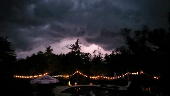 This image shows a bright flash of lightning during a thunderstorm in New Jersey on Wednesday, Aug. 28, 2024.