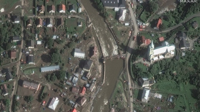 Floodwaters in Mikulovice, Czech Republic in Sept. 2024