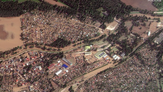 Extensive flooding to the town of Kravare, Czech Republic