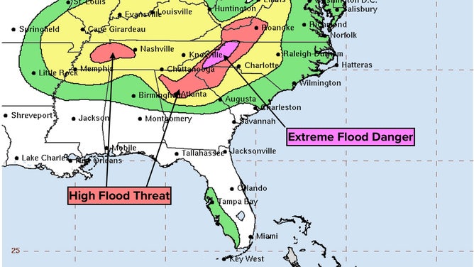 This graphic shows the flood threat on Friday, Sept. 27, 2024.