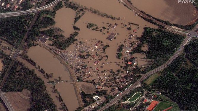 Homes and fields flooded in Ostrava, Czech Republic in September 2024