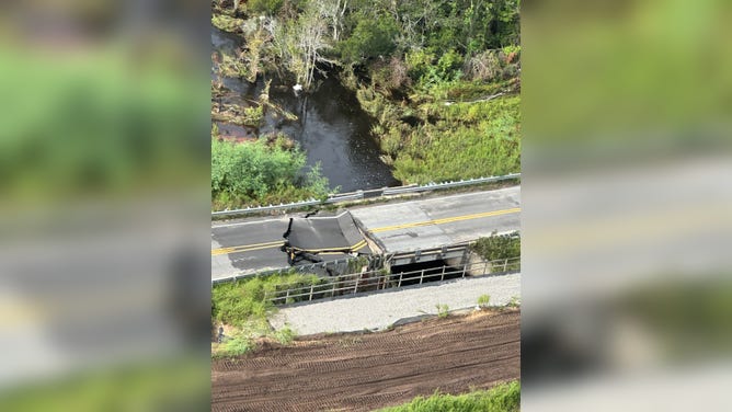 A collapsed piece of roadway in St. James, North Carolina.