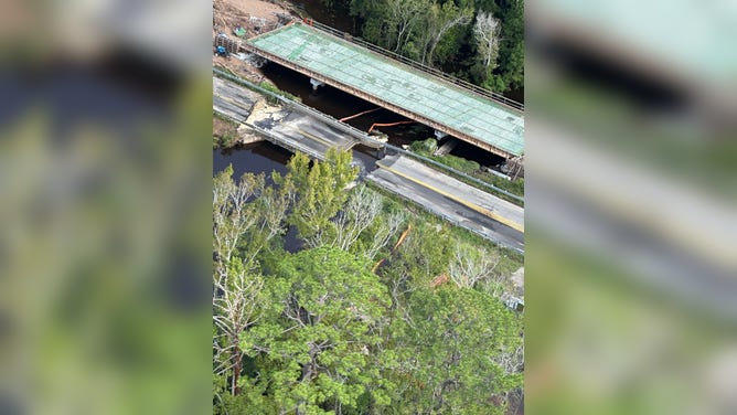 A broken part of road in Southport, North Carolina on NC 211.