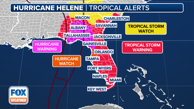 The latest warnings for Hurricane Helene.