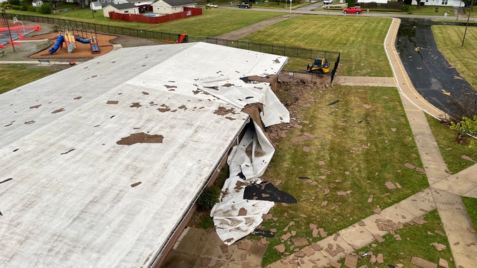 Indiana Elementary School Damaged by Winds