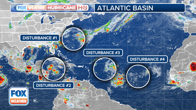 Four areas being monitored in the Atlantic and Gulf of Mexico.