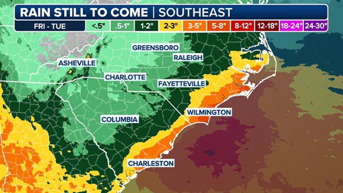 Expected rainfall in the southeast