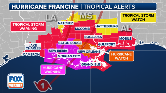 Warnings for Hurricane Francine