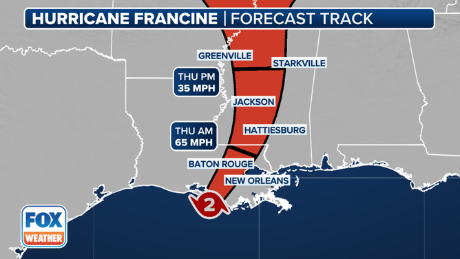 Forecast cone for Hurricane Francine.