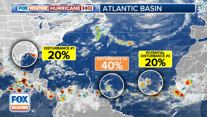 This is a graphic showing the three areas being monitored for development in the Atlantic Ocean.