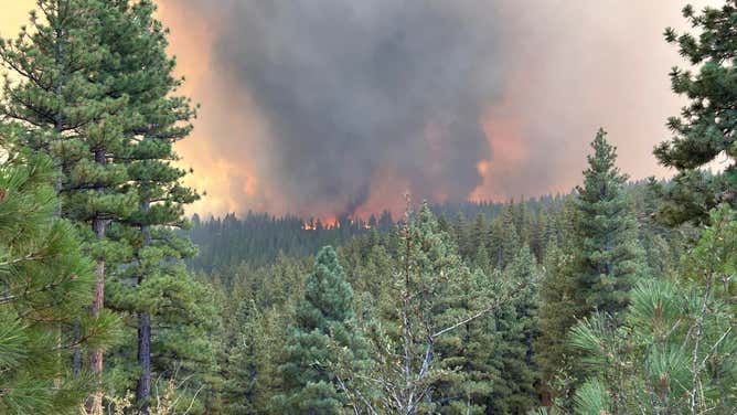 Smoke from the Davis Fire burning outside of Reno, Nevada on Sept. 9, 2024.