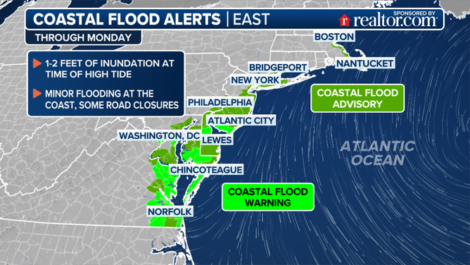 Flood warnings for the east coast until Monday.