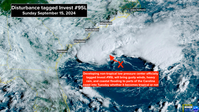 Satellite image of Invest 95L on Sunday morning, Sept. 15, 2024.