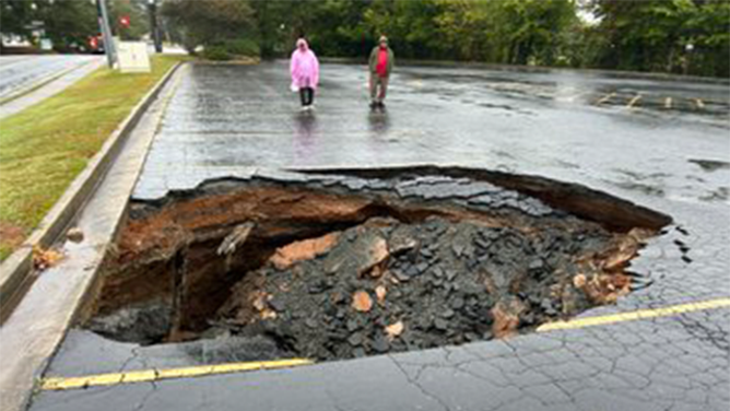 This photo shows a sinkhole in Chamblee, Georgia.