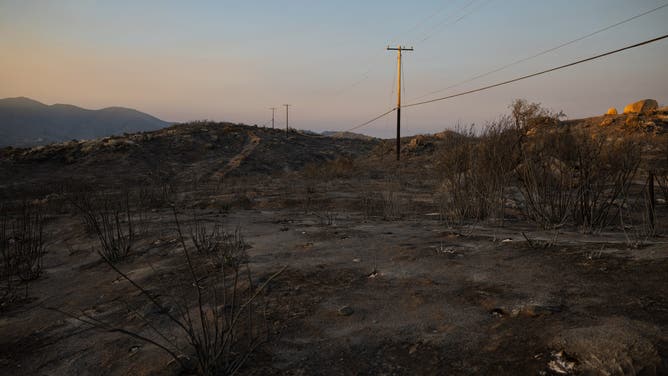 A burn scar from the Airport fire remains in Decker Canyon, off Highway 74, near Lake Elsinore, California on September 11, 2024.