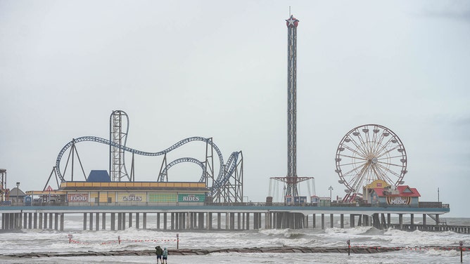 Storm rolls in over Pleasure Pier ahead of incoming Hurricane Francine on Tuesday, Sept. 10, 2024 in Galveston.