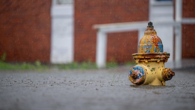 A fire hydrant is seen in floodwaters during Hurricane Francine in Dulac, Louisiana on September 11, 2024.